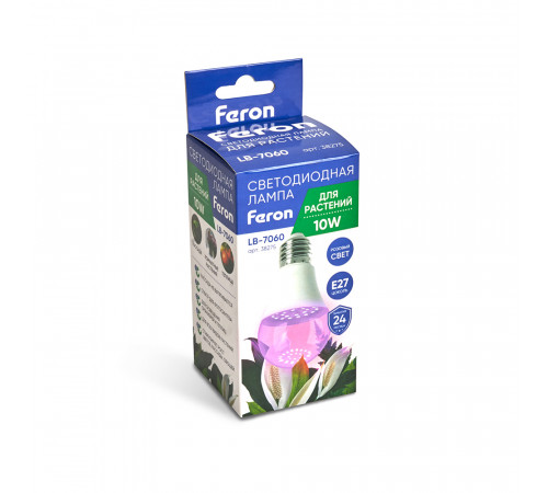 Лампа светодиодная для растений Feron LB-7060 E27 10W красно-синий спектр 38275