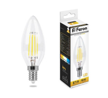 Лампа светодиодная филаментная Feron E14 5W 2700K Свеча Прозрачная LB-58 25572