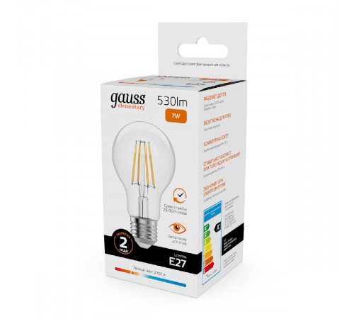 Лампа светодиодная Gauss Filament Elementary E27 7W 2700K 22217 Лампа светодиодная Gauss Filament Elementary E27 7W 2700K 22217
