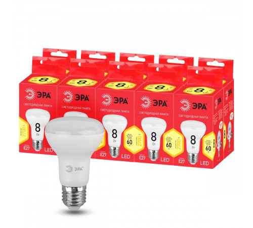Лампа светодиодная Эра E27 8W 2700K LED R63-8W-827-E27 R Б0050701 Лампа светодиодная Эра E27 8W 2700K LED R63-8W-827-E27 R Б0050701
