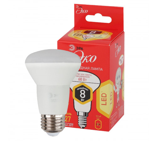 Лампа светодиодная Эра E27 8W 2700K ECO LED R63-8W-827-E27 Б0050300 Лампа светодиодная Эра E27 8W 2700K ECO LED R63-8W-827-E27 Б0050300