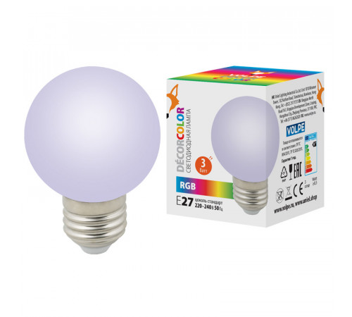 Лампа светодиодная Volpe Decor color LED-G60-3W/RGB/E27/FR/С UL-00006960 Лампа светодиодная Volpe Decor color LED-G60-3W/RGB/E27/FR/С UL-00006960