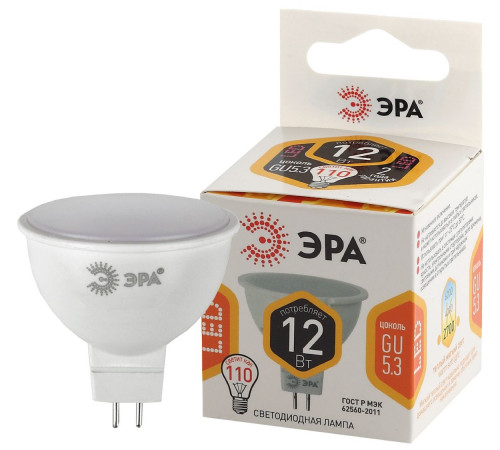 Лампа светодиодная Эра GU5.3 12W 2700K LED MR16-12W-827-GU5.3 Б0040887 Лампа светодиодная Эра GU5.3 12W 2700K LED MR16-12W-827-GU5.3 Б0040887
