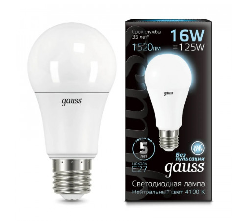 Лампа светодиодная Gauss E27 16W 4100K матовая 102502216 Лампа светодиодная Gauss E27 16W 4100K матовая 102502216
