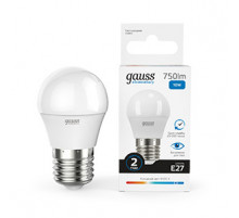 Лампа светодиодная Gauss E27 10W 6500K шар матовый 53230