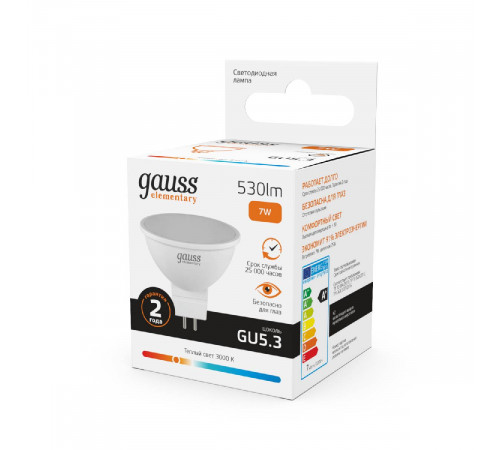 Лампа cветодиодная Gauss GU5.3 7W 3000K матовая 13517 Лампа cветодиодная Gauss GU5.3 7W 3000K матовая 13517