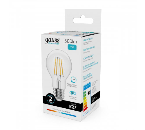 Лампа светодиодная Gauss Filament Elementary E27 7W 4100K 22227 Лампа светодиодная Gauss Filament Elementary E27 7W 4100K 22227