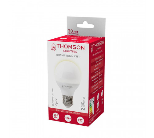 Лампа светодиодная Thomson E27 10W 3000K шар матовый TH-B2041 Лампа светодиодная Thomson E27 10W 3000K шар матовый TH-B2041
