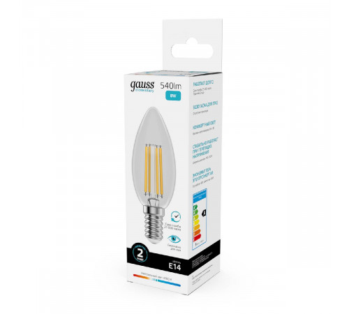 Лампа светодиодная Gauss Filament Elementary E14 8W 4100K 32128 Лампа светодиодная Gauss Filament Elementary E14 8W 4100K 32128