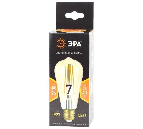 Лампа светодиодная Эра E27 7W 2400K F-LED ST64-7W-824-E27 gold Б0047664 Лампа светодиодная Эра E27 7W 2400K F-LED ST64-7W-824-E27 gold Б0047664