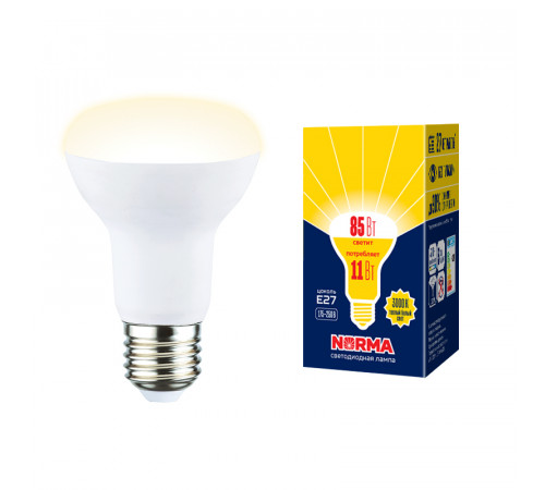 Лампа светодиодная Volpe Norma LED-R63-11W/3000K/E27/FR/NR картон UL-00005774 Лампа светодиодная Volpe Norma LED-R63-11W/3000K/E27/FR/NR картон UL-00005774