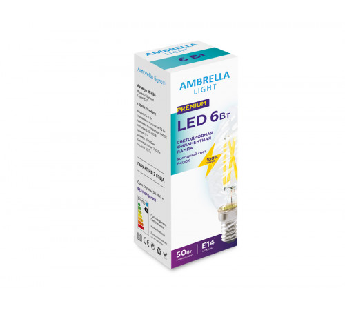Светодиодная лампа Ambrella Light Filament C35 E14 6W 6400K 202126