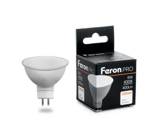 Лампа светодиодная Feron G5.3 6W 4000K матовая LB-1606 38084 Лампа светодиодная Feron G5.3 6W 4000K матовая LB-1606 38084