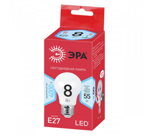 Лампа светодиодная Эра E27 8W 4000K LED A55-8W-840-E27 R Б0052382 Лампа светодиодная Эра E27 8W 4000K LED A55-8W-840-E27 R Б0052382