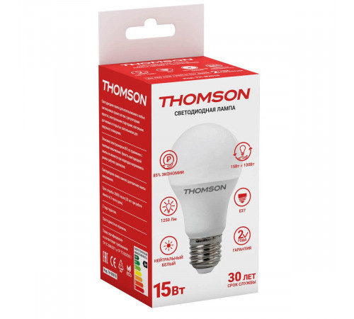 Лампа светодиодная Thomson E27 15W 4000K груша матовая TH-B2010 Лампа светодиодная Thomson E27 15W 4000K груша матовая TH-B2010