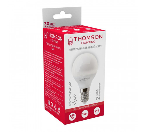 Лампа светодиодная Thomson E14 10W 4000K шар матовый TH-B2036 Лампа светодиодная Thomson E14 10W 4000K шар матовый TH-B2036