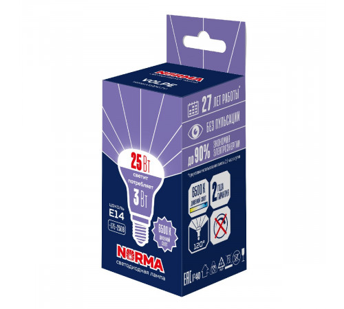 Лампа светодиодная Volpe Norma LED-R39-3W/6500K/E14/FR/NR UL-00010997 Лампа светодиодная Volpe Norma LED-R39-3W/6500K/E14/FR/NR UL-00010997