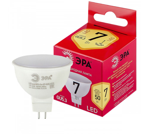 Лампа светодиодная Эра GU5.3 7W 2700K LED MR16-7W-827-GU5.3 R Б0050231 Лампа светодиодная Эра GU5.3 7W 2700K LED MR16-7W-827-GU5.3 R Б0050231