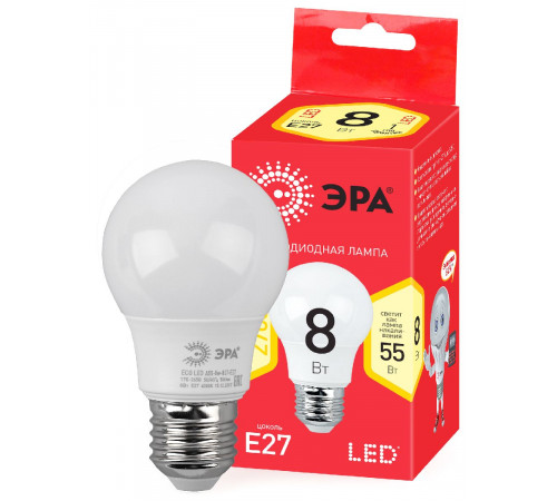 Лампа светодиодная Эра E27 8W 2700K ECO LED A55-8W-827-E27 Б0032095 Лампа светодиодная Эра E27 8W 2700K ECO LED A55-8W-827-E27 Б0032095