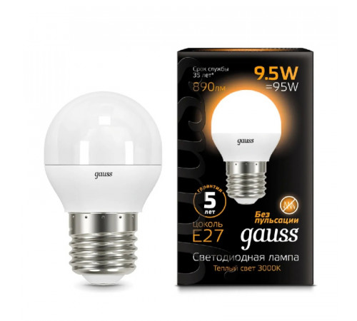 Лампа светодиодная Gauss E27 9.5W 3000K матовая 105102110 Лампа светодиодная Gauss E27 9.5W 3000K матовая 105102110
