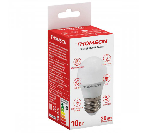 Лампа светодиодная Thomson E27 10W 4000K шар матовый TH-B2042 Лампа светодиодная Thomson E27 10W 4000K шар матовый TH-B2042