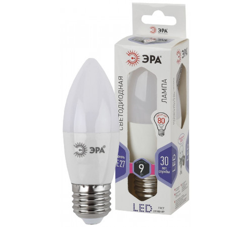 Лампа светодиодная Эра E27 9W 6000K LED B35-9W-860-E27 Б0031410 Лампа светодиодная Эра E27 9W 6000K LED B35-9W-860-E27 Б0031410