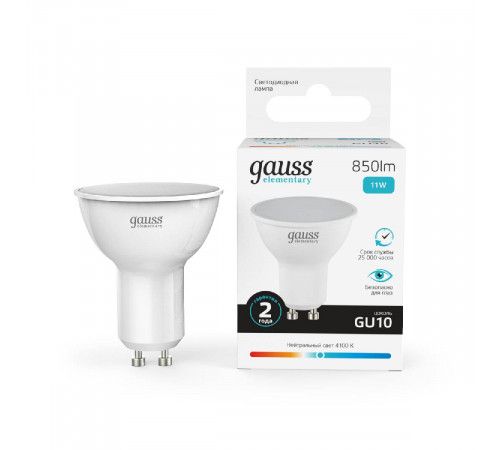 Лампа светодиодная Gauss GU10 11W 4100K матовая 13621 Лампа светодиодная Gauss GU10 11W 4100K матовая 13621