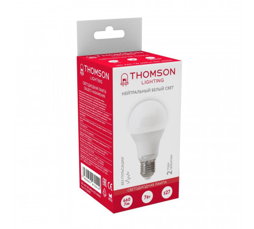 Лампа светодиодная Thomson E27 7W 4000K груша матовая TH-B2002 Лампа светодиодная Thomson E27 7W 4000K груша матовая TH-B2002