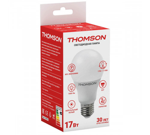 Лампа светодиодная Thomson E27 17W 4000K груша матовая TH-B2012 Лампа светодиодная Thomson E27 17W 4000K груша матовая TH-B2012
