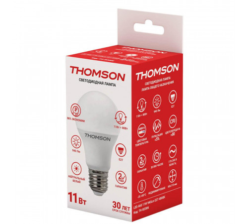 Лампа светодиодная Thomson E27 11W 4000K груша матовая TH-B2006 Лампа светодиодная Thomson E27 11W 4000K груша матовая TH-B2006