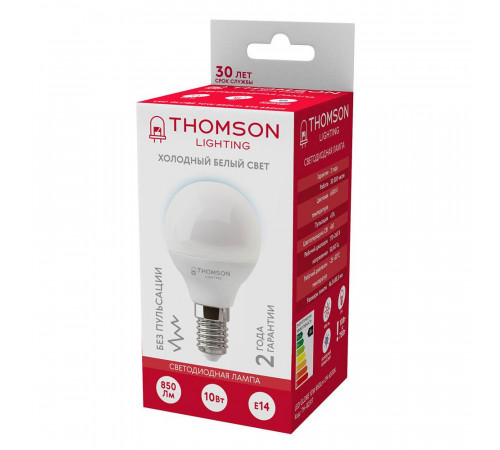 Лампа светодиодная Thomson E14 10W 6500K шар матовый TH-B2317 Лампа светодиодная Thomson E14 10W 6500K шар матовый TH-B2317