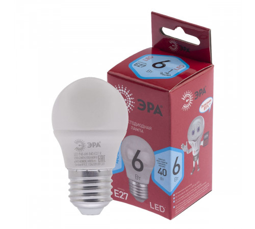 Лампа светодиодная Эра E27 6W 4000K LED P45-6W-840-E27 R Б0049644 Лампа светодиодная Эра E27 6W 4000K LED P45-6W-840-E27 R Б0049644