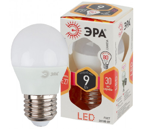 Лампа светодиодная Эра E27 9W 2700K LED P45-9W-827-E27 Б0029043 Лампа светодиодная Эра E27 9W 2700K LED P45-9W-827-E27 Б0029043