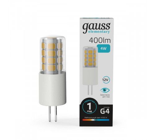 Лампа светодиодная Gauss G4 4W 4100К прозрачная 10724 Лампа светодиодная Gauss G4 4W 4100К прозрачная 10724