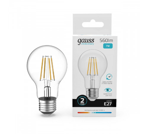 Лампа светодиодная Gauss Filament Elementary E27 7W 4100K 22227 Лампа светодиодная Gauss Filament Elementary E27 7W 4100K 22227