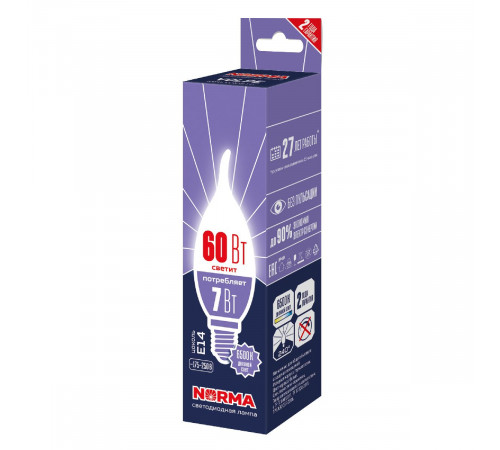 Лампа светодиодная Volpe Norma LED-CW37-7W/6500K/E14/FR/NR UL-00010989 Лампа светодиодная Volpe Norma LED-CW37-7W/6500K/E14/FR/NR UL-00010989