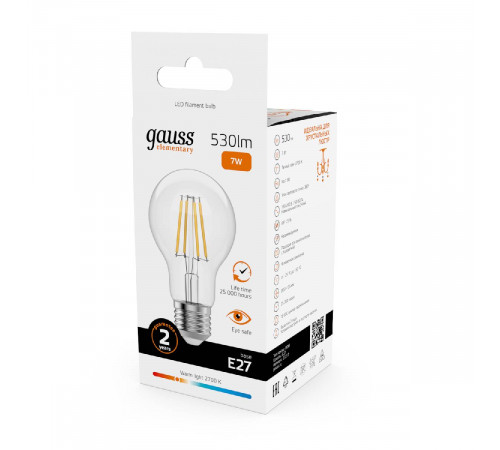 Лампа светодиодная Gauss Filament Elementary E27 7W 2700K 22217 Лампа светодиодная Gauss Filament Elementary E27 7W 2700K 22217