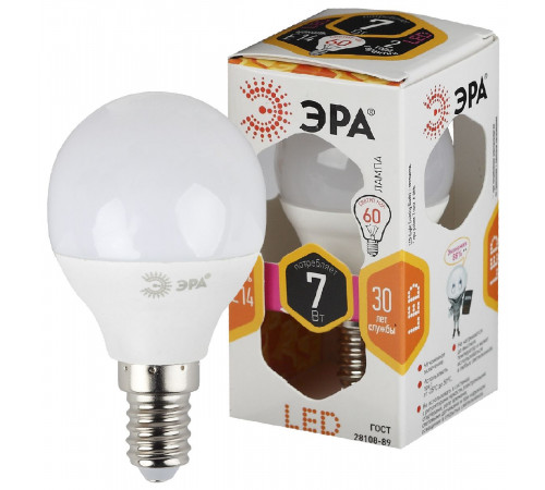 Лампа светодиодная Эра E14 7W 2700K LED P45-7W-827-E14 Б0020548 Лампа светодиодная Эра E14 7W 2700K LED P45-7W-827-E14 Б0020548