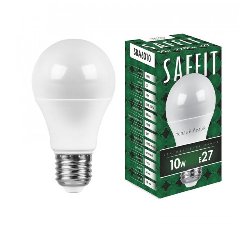Лампа светодиодная Saffit SBA6010 шар E27 10W 2700K 55004 Лампа светодиодная Saffit SBA6010 шар E27 10W 2700K 55004