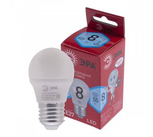 Лампа светодиодная Эра E27 8W 4000K LED P45-8W-840-E27 R Б0049645 Лампа светодиодная Эра E27 8W 4000K LED P45-8W-840-E27 R Б0049645
