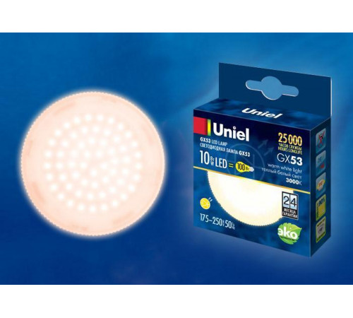 Лампа светодиодная (UL-00003722) Uniel GX53 10W 3000K матовая LED-GX53-10W/WW/GX53/FR PLZ01WH Лампа светодиодная (UL-00003722) Uniel GX53 10W 3000K матовая LED-GX53-10W/WW/GX53/FR PLZ01WH