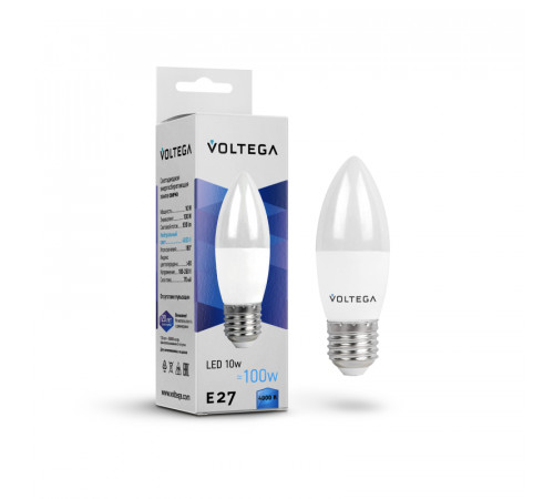 Лампа светодиодная Voltega E27 10W 4000K VG2-C37E27cold10W 8452