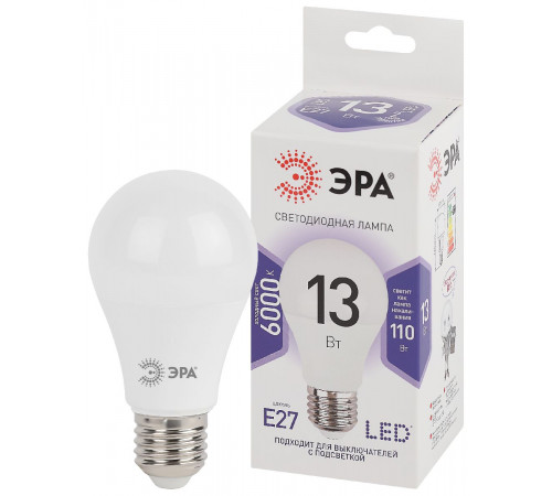 Лампа светодиодная Эра E27 13W 6000K LED A60-13W-860-E27 Б0031395 Лампа светодиодная Эра E27 13W 6000K LED A60-13W-860-E27 Б0031395
