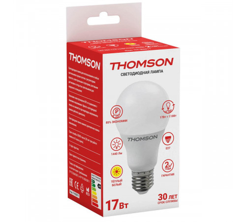 Лампа светодиодная Thomson E27 17W 3000K груша матовая TH-B2011 Лампа светодиодная Thomson E27 17W 3000K груша матовая TH-B2011