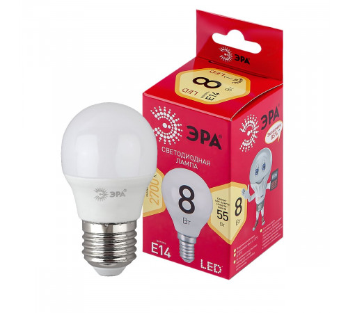 Лампа светодиодная Эра E14 8W 2700K LED P45-8W-827-E14 R Б0050697 Лампа светодиодная Эра E14 8W 2700K LED P45-8W-827-E14 R Б0050697