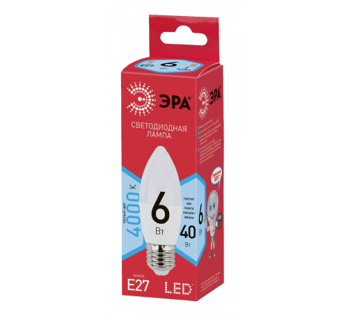 Лампа светодиодная Эра E27 6W 4000K ECO LED B35-6W-840-E27 Б0020621 Лампа светодиодная Эра E27 6W 4000K ECO LED B35-6W-840-E27 Б0020621