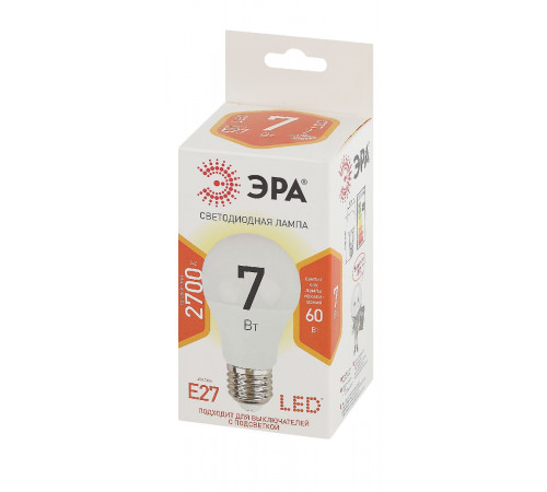 Лампа светодиодная Эра E27 7W 2700K LED A60-7W-827-E27 Б0029819 Лампа светодиодная Эра E27 7W 2700K LED A60-7W-827-E27 Б0029819