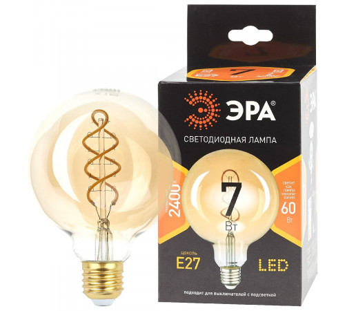 Лампа светодиодная Эра E27 7W 2400K F-LED G95-7W-824-E27 spiral gold Б0047663 Лампа светодиодная Эра E27 7W 2400K F-LED G95-7W-824-E27 spiral gold Б0047663