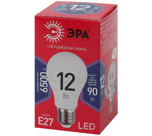 Лампа светодиодная Эра E27 12W 6500K LED A60-12W-865-E27 R Б0045325 Лампа светодиодная Эра E27 12W 6500K LED A60-12W-865-E27 R Б0045325