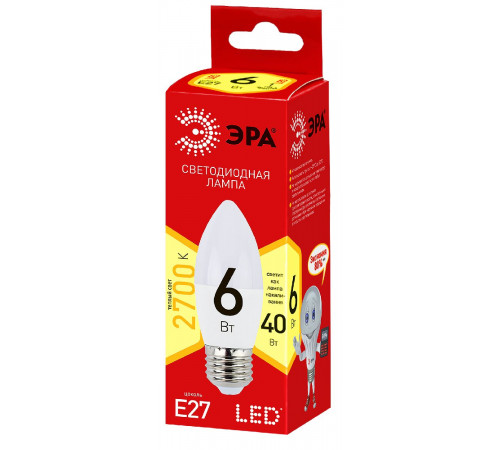 Лампа светодиодная Эра E27 6W 2700K ECO LED B35-6W-827-E27 Б0020620 Лампа светодиодная Эра E27 6W 2700K ECO LED B35-6W-827-E27 Б0020620